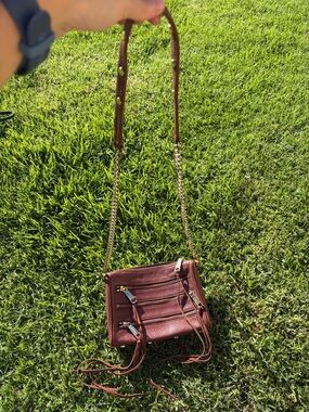 Rebecca Minkoff Cognac Leather Crossbody with Gold Chain Strap